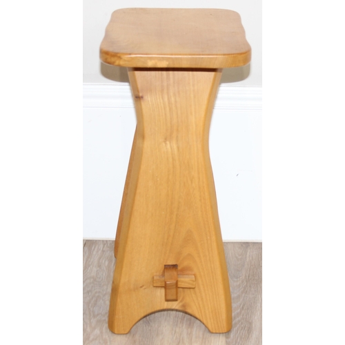 115 - A rustic style light elm stool made by Chris Preston & a further vintage oval topped lightwood stool... 