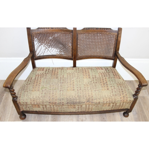 74 - Art Deco period oak and bergere 2 seater sofa, Victorian balloon back chair, modern marquetry table ... 