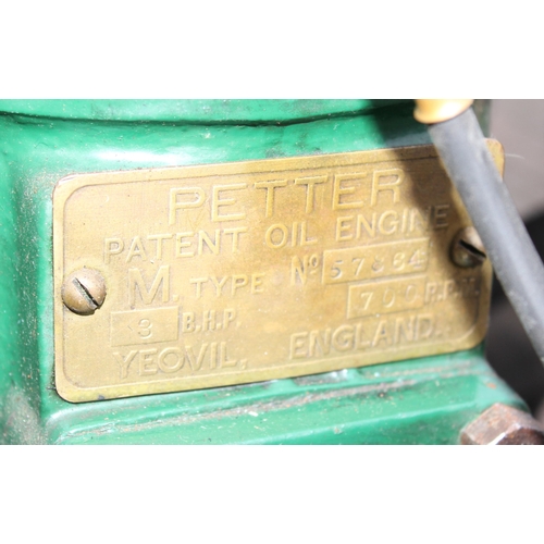 301 - A vintage Petter patent oil stationary engine with 3 HP motor, paperwork stating it was made in 1926... 