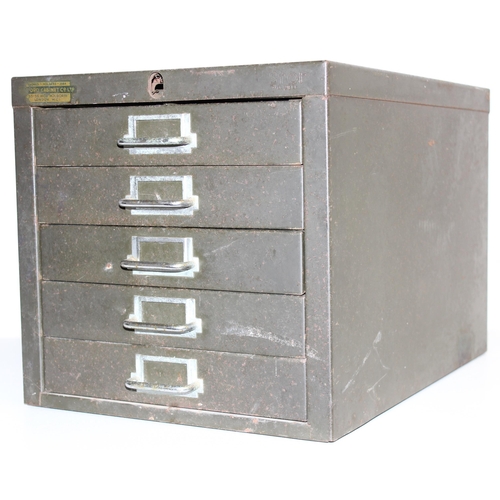 732 - Green 5-drawer Bisley style metal unit, approx 32cm x 47cm x 31cm