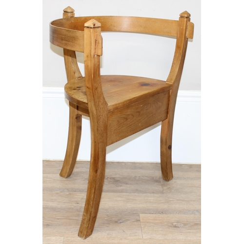 179 - An unusual Scandinavian style bentwood pine chair or stool, unmarked, approx 57cm wide x 40cm x 71cm... 