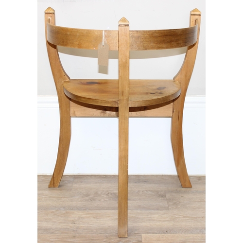 179 - An unusual Scandinavian style bentwood pine chair or stool, unmarked, approx 57cm wide x 40cm x 71cm... 