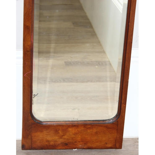 408 - Vintage mahogany framed wall mirror with carved details, approx 139cm x 36cm