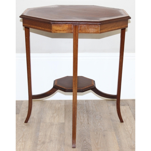 174 - An Edwardian octagonal topped side table with satinwood inlay, approx 61cm in diameter x 71cm tall