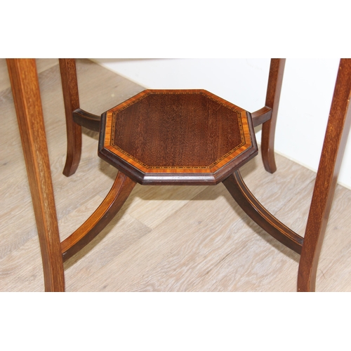 174 - An Edwardian octagonal topped side table with satinwood inlay, approx 61cm in diameter x 71cm tall