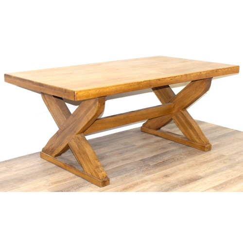 127 - A superb quality oak table with X frame base, complete oak construction, seemingly unmarked, approx ... 