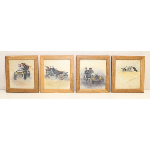 425 - A set of 4 very interesting early 20th century gouache watercolours on silk depicting scenes of earl... 