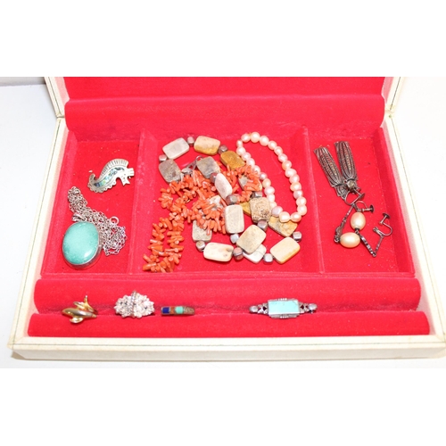 1128 - Box of assorted mixed costume jewellery to inc some silver items