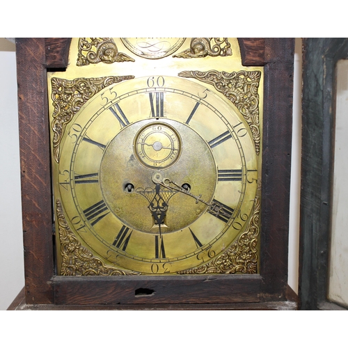 1330 - George III period oak-cased Grandfather or longcase clock with brass clock-face and brass spandrels,... 