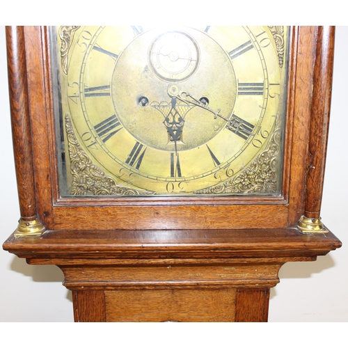 1330 - George III period oak-cased Grandfather or longcase clock with brass clock-face and brass spandrels,... 