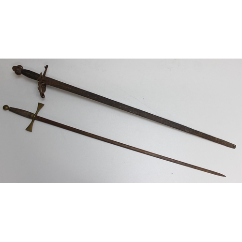 1367 - 2 swords to incl an early 20th century Masonic sword with brass handle, and a further sword, longest... 