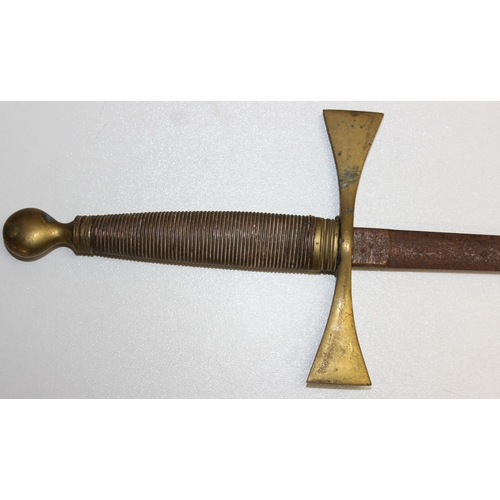 1367 - 2 swords to incl an early 20th century Masonic sword with brass handle, and a further sword, longest... 