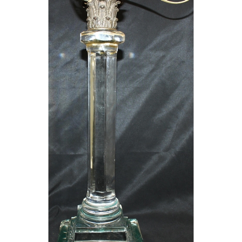 283 - Impressive cut-glass Corinthian column table lamp on stepped-square base with metal mount, likely la... 