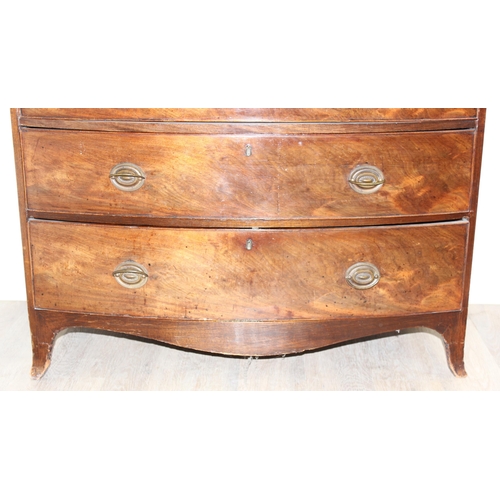 157 - A 19th century mahogany bow fronted 2 over 3 chest of drawers with brass handles and bracket feet, a... 