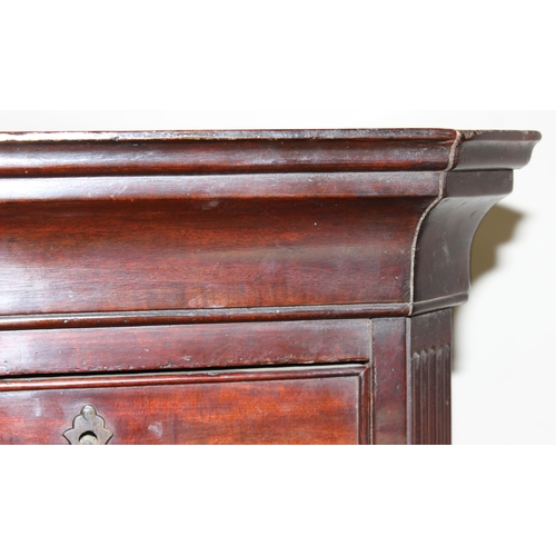 66 - A 19th century mahogany chest on chest, the top having three short and three long drawers, the base ... 