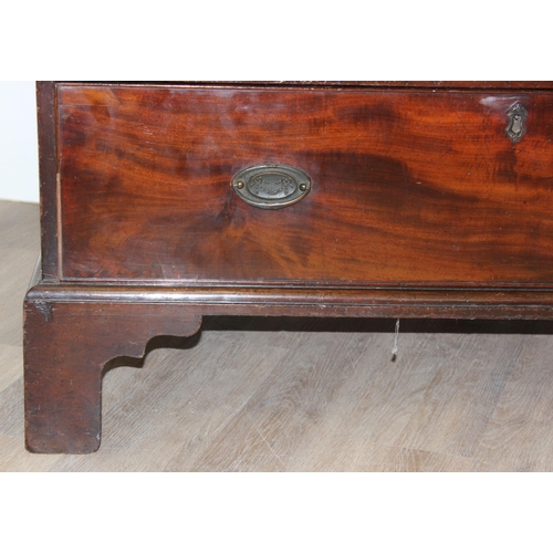 66 - A 19th century mahogany chest on chest, the top having three short and three long drawers, the base ... 