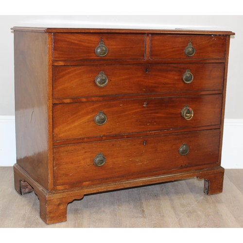 21 - A Georgian mahogany 2 over 3 chest of drawers with brass embossed ring handles and bracket feet, app... 