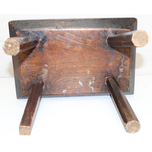 45 - Late 18th/ early 19th century rustic elm topped stool with 4 legs, possibly a lace-makers stool, 1 l... 