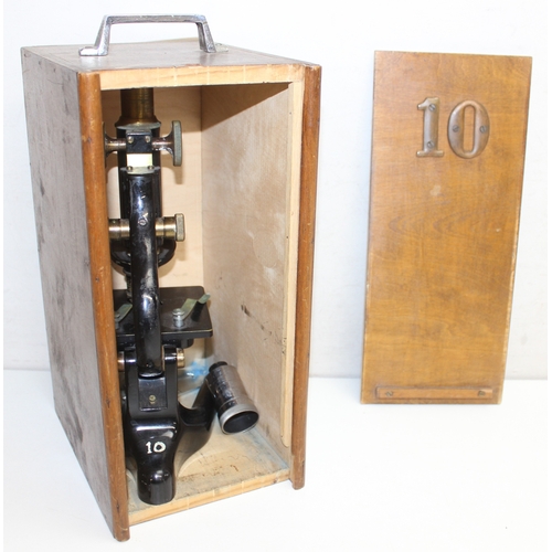 744 - Vintage W. Watson and Sons 'KIMA' microscope in wooden case and a vintage Prior of London 11188 micr... 