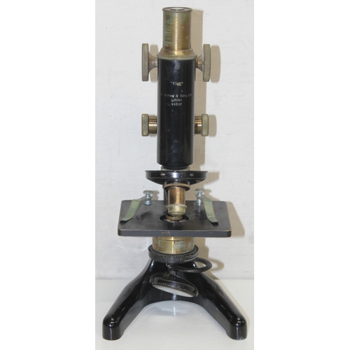 744 - Vintage W. Watson and Sons 'KIMA' microscope in wooden case and a vintage Prior of London 11188 micr... 