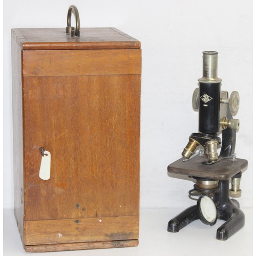 744 - Vintage W. Watson and Sons 'KIMA' microscope in wooden case and a vintage Prior of London 11188 micr... 