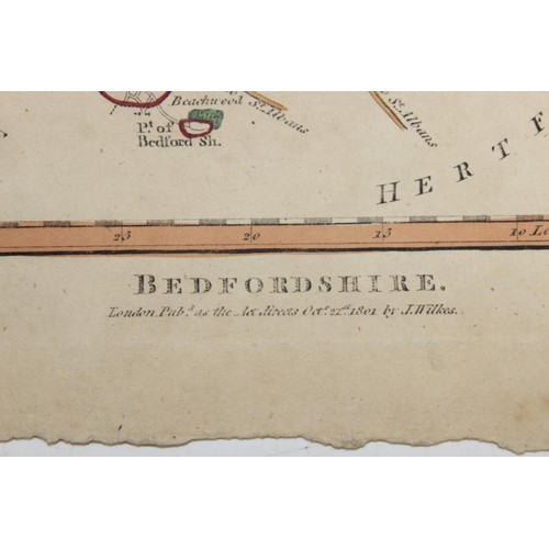 436 - Mix of pictures/prints to incl an antique map of Bedfordshire with hand coloured details by Robert M... 