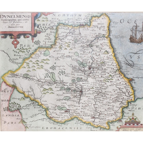 440 - Christopher Saxton (c. 1540 – c. 1610), an antique hand coloured map of Durham likely by William Kip... 