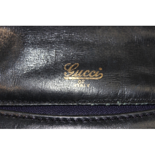 212 - Vintage (c.1970s) Gucci Blondie leather handbag with shoulder-strap in navy blue with gold plated do... 