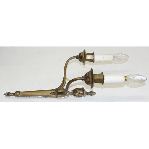 263 - Pair of early 20th century classical style brass wall sconces, approx 51cm (incl bulbs)