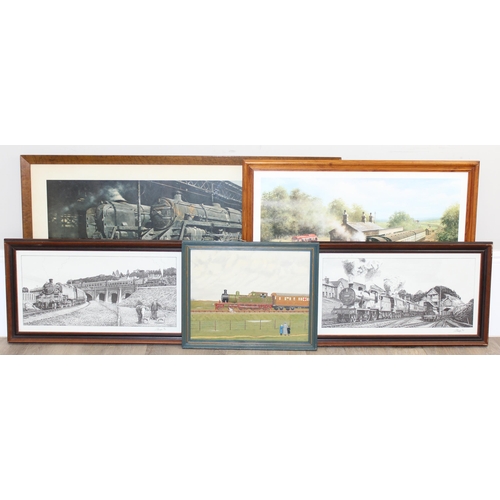 419 - Qty of train themed pictures and prints to incl an original oil painting 'The Ambulance Train' by R.... 