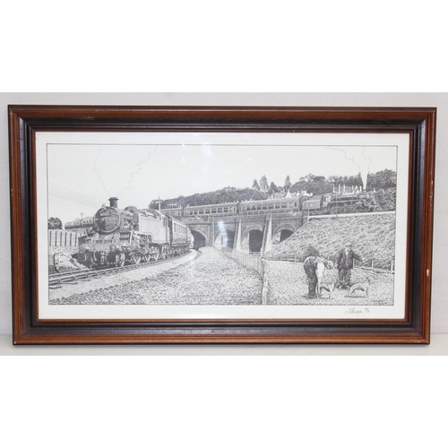 419 - Qty of train themed pictures and prints to incl an original oil painting 'The Ambulance Train' by R.... 