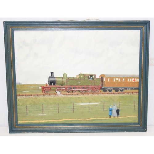 419 - Qty of train themed pictures and prints to incl an original oil painting 'The Ambulance Train' by R.... 