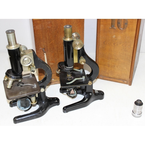 744 - Vintage W. Watson and Sons 'KIMA' microscope in wooden case and a vintage Prior of London 11188 micr... 