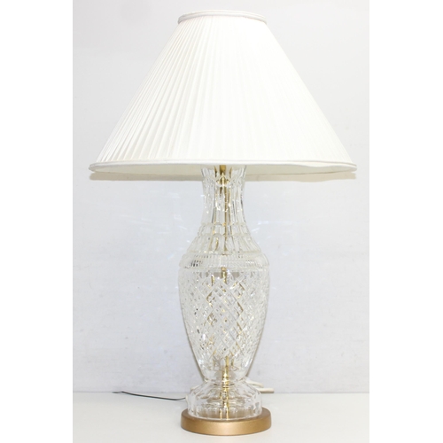 266 - Vintage Waterford Tramore fine cut Irish crystal table lamp with shade, approx 80cm tall