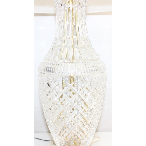 266 - Vintage Waterford Tramore fine cut Irish crystal table lamp with shade, approx 80cm tall