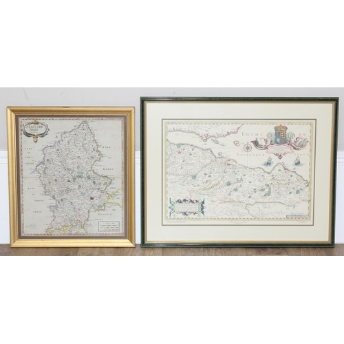 434 - An antique framed map of 
Staffordshire by Robert Morden and a further reproduction map of Lothian, ... 