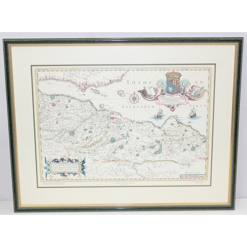 434 - An antique framed map of 
Staffordshire by Robert Morden and a further reproduction map of Lothian, ... 