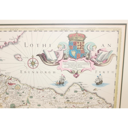 434 - An antique framed map of 
Staffordshire by Robert Morden and a further reproduction map of Lothian, ... 