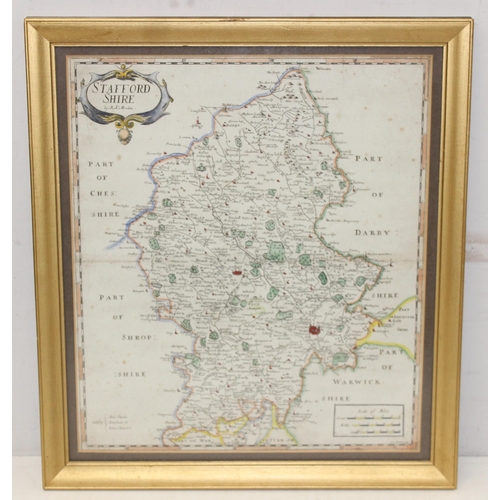 434 - An antique framed map of 
Staffordshire by Robert Morden and a further reproduction map of Lothian, ... 