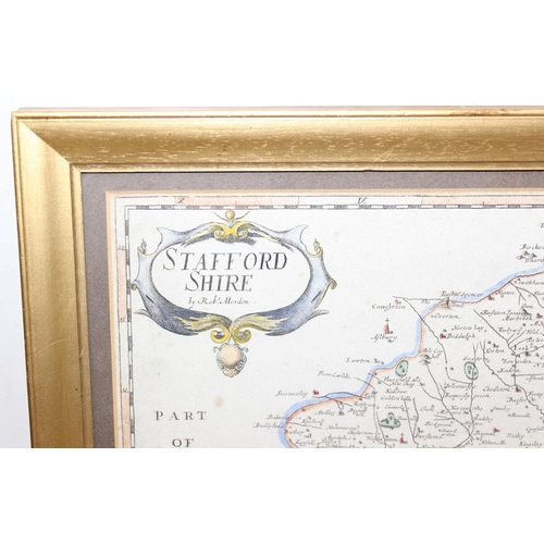 434 - An antique framed map of 
Staffordshire by Robert Morden and a further reproduction map of Lothian, ... 