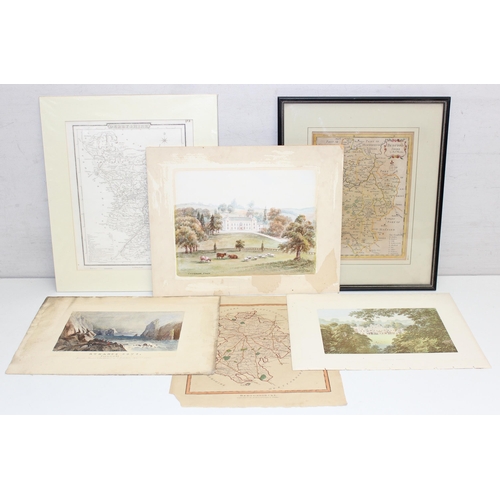 436 - Mix of pictures/prints to incl an antique map of Bedfordshire with hand coloured details by Robert M... 