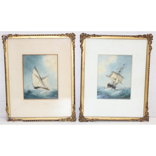 442 - H Webb (XIX-XX), a pair of antique marinescape watercolours of ships at sail battling heavy seas, ap... 