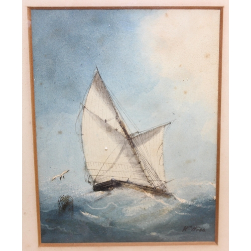 442 - H Webb (XIX-XX), a pair of antique marinescape watercolours of ships at sail battling heavy seas, ap... 