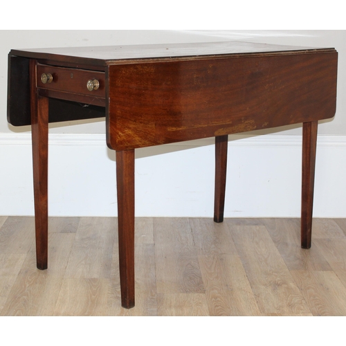 94 - Antique mahogany Pembroke table with single drawer, approx size when open 106cm x 97cm x 74cm high