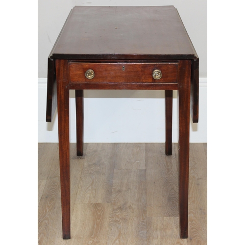 94 - Antique mahogany Pembroke table with single drawer, approx size when open 106cm x 97cm x 74cm high