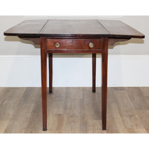 94 - Antique mahogany Pembroke table with single drawer, approx size when open 106cm x 97cm x 74cm high