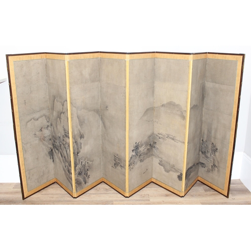 28 - After Sesson Shukei (Japanese, 1504-about 1589) the second of two Kanō school antique eight-panel by... 