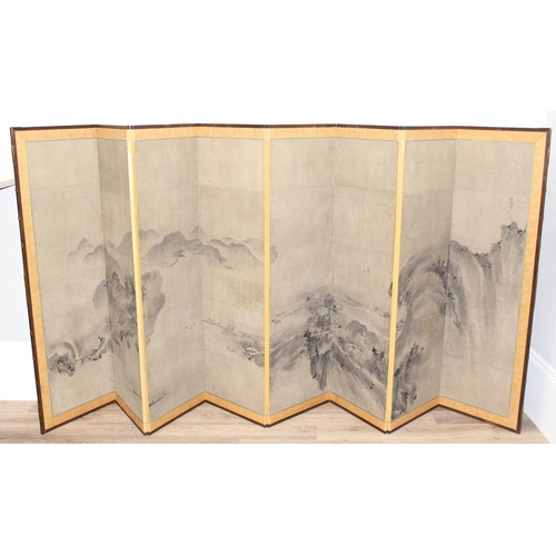 27 - After Sesson Shukei (Japanese, 1504-about 1589) the first of two antique Kanō school eight-panel byo... 