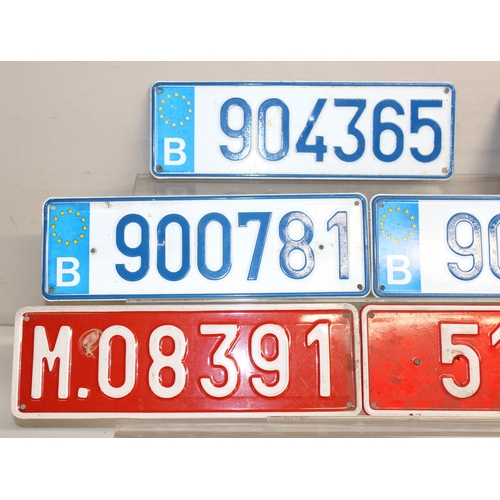 749 - Qty of vintage pressed aluminium car number plates to British and European examples, largest approx ... 