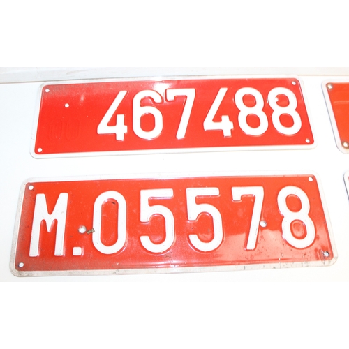 749 - Qty of vintage pressed aluminium car number plates to British and European examples, largest approx ... 